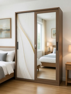 Armoire coulissante moderne <span class=keywords><strong>en</strong></span> acier avec motif imprimé et porte miroir pour chambre à coucher - Product Image 5