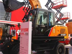 Excavatrice sur pneus EVANGEL SY155W (Tier4 F & StageV) avec moteur EPA pour la construction routière urbaine et commande pilote climatisée - Product Image 2