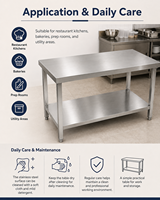 Table de travail en acier inoxydable pour cuisine professionnelle, table de préparation avec étagère inférieure pour restaurant, hôtel, équipement de restauration