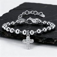 Bracelet personnalisé en acier inoxydable plaqué or et argent avec breloque croix perlée pour homme, chaîne réglable, bijou religieux chrétien, cadeau