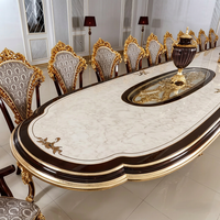 Ensemble table et chaises de salle à manger en bois massif de style français, sculpté et doré à la feuille d'or, style européen, table de cuisine de luxe haut de gamme