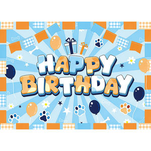 Bannière de fond Joyeux Anniversaire motif patte de chiot bleu <span class=keywords><strong>orange</strong></span> pour photographie canine, décorations et baby shower sur le thème des amis canins - Product Image 2