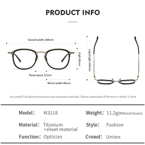 M3118 Unisex <span class=keywords><strong>Retro</strong></span> Business cuadrado titanio acetato gafas ópticas anteojos montura completa en Stock - Product Image 6