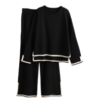 Tenues 2 pièces pour femmes Pull en tricot à manches longues Top Pantalon à jambes larges Ensembles de salon Survêtements