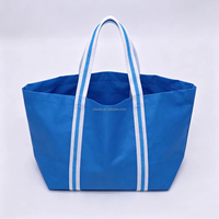 Sac fourre-tout en toile bleu personnalisé de grande taille avec sangle rayée, sac de promotion publicitaire, sac de shopping en toile, sac fourre-tout promotionnel