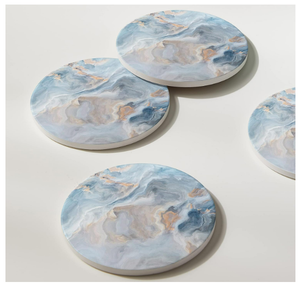 Sous-verres en céramique absorbante en marbre bleu abstrait avec support en liège pour la protection de la table, cadeaux de pendaison de crémaillère, décoration de nouvelle maison - Product Image 6