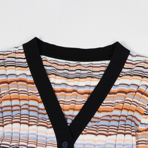 เสื้อคาร์ดิแกนไหมพรมลายทางแขนยาวคอวีสำหรับผู้หญิงแบบขายส่งสั่งทำได้, เสื้อสเวตเตอร์ติดกระดุม, เสื้อคลุมลำลองสำหรับผู้หญิง - Product Image 3