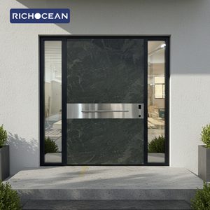 Porte d'entrée pivotante moderne RICHOCEAN en aluminium et <span class=keywords><strong>pierre</strong></span> frittée avec serrure intelligente et plaque de protection – Portes d'entrée avant - Product Image 3