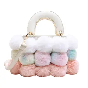 Beautiful Handbag Designer Winter Pink Pom Pom Ball Girl Shoulder Tote Bag