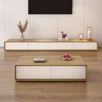 Meuble TV moderne de luxe extensible en bois, ensemble de meubles de salon avec console centrale et table basse