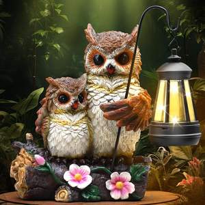 Statue de hiboux de jardin avec lanterne solaire à LED Chouettes aimantes Famille Embrasser Figurine fantaisiste Grande Sculpture éclairée pour l'extérieur - Product Image 1
