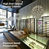 Vitrine optique LED de luxe en verre trempé, présentoir à lunettes personnalisé en bois pour opticien de boutique