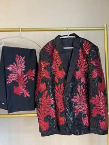 Ensemble de costume tendance pour <span class=keywords><strong>homme</strong></span> avec appliques en paillettes dorées, <span class=keywords><strong>veste</strong></span> décontractée de haute qualité et pantalon occidental, ensemble deux pièces - Product Image 6