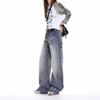 Jeans décontractés vintage style rétro, déchirés, à pattes larges et droites, style cargo, polyvalents, pour hommes et femmes