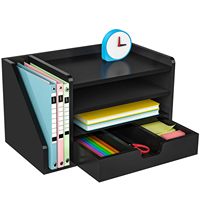 Organizador de Archivos de Escritorio de Madera en Oferta, Bandeja con Estantes Ajustables, Organizador de Escritorio de Madera con Archivador Lateral