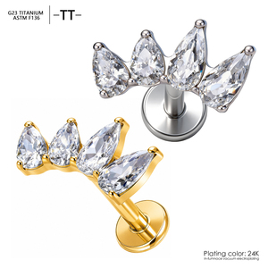 <span class=keywords><strong>Piercing</strong></span> <span class=keywords><strong>de</strong></span> <span class=keywords><strong>titanio</strong></span> ASTM-F136 con rosca interna, diseño <span class=keywords><strong>de</strong></span> racimo <span class=keywords><strong>de</strong></span> circonitas marquise, para tragus, hélix, labret <span class=keywords><strong>de</strong></span> base plana y <span class=keywords><strong>piercing</strong></span> <span class=keywords><strong>de</strong></span> <span class=keywords><strong>nariz</strong></span>. - Product Image 1