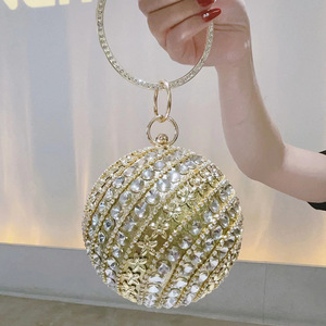Womens Artificial Pearl Evening Bag Round Ball Shape <b>Clutch</b> Purse Party <b>Wedding</b> Handbag with Rhinestone Ring Handle - Product Image 3