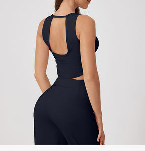 Haute qualité été femmes sans couture <span class=keywords><strong>musculation</strong></span> Yoga haut court licou débardeurs pour la course grande taille sans manches débardeur t-shirt - Product Image 6