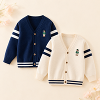 Kinder Frühling Herbst Strickjacke V-Ausschnitt Bestickte Preppy-Strickjacke Langarm Lässiger Schulstil Oberteil