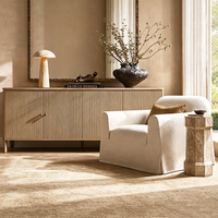 Ensemble de chambre contemporain personnalisé de luxe discret en gros, comprenant une lampe de table, un fauteuil cascade, une table de chevet ouverte en bois massif et des meubles cannelés