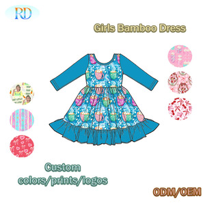 Ruidian ODM OEM Ingrosso Abito Girovaglio in Bambù per Bambine a Maniche Lunghe con Orlo a Balze e Ampia Gonna, <span class=keywords><strong>Abbigliamento</strong></span> Boutique per Bambini in Bambù - Product Image 2