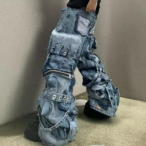 Herrenjeans OEM Maßanfertigung Streetwear Blaue Übergrößen Cargo-Jeans Hip Hop Baggy Schwere Nähte Lange Hosen & Beinkleider - Product Image 3