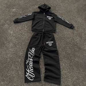 Custom High Street Sports Suit Screen Print Rhinestone Hoodies and Baggy <b>Sweatpants</b> <b>Set</b> Two Piece Jogging Design Tracksuit - Product Image 1