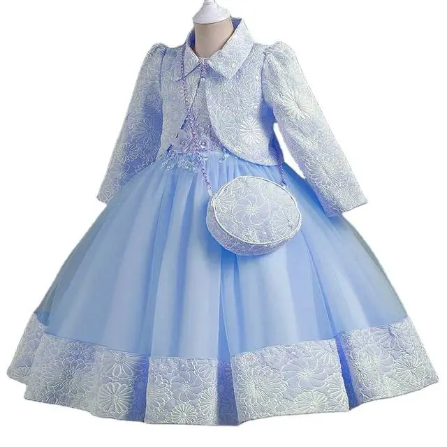 B 2-piece set children's dress long sleeve two-piece princess dress medium and large children's performance dress autumn and w