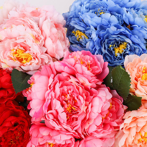 Bouquet de pivoines artificielles en soie, haute simulation, pour mariage et décoration intérieure, rouge, rose, bleu, champagne, violet, blanc, rose clair - Product Image 2