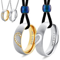 Aienid Collier assorti Colliers en acier inoxydable 2Pcs Couple Ring Heart Pendant Colliers for Promise Couple Jewelry Heart
