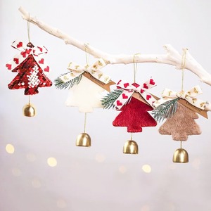 Ornement de porte de Noël Clochettes de Noël avec nœud en velours et pomme de pin, pendentifs clochettes, décoration de Noël, cadeau, figurine et jouet de Noël - Product Image 3