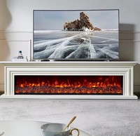 Meuble TV électrique noir avec foyer, 2 portes latérales, console de rangement avec flamme simulée pour villa, maison d'hôtes, hôtel, appartement