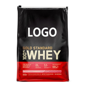 Custom Logo Printed 4.<strong>5kg</strong> <strong>5kg</strong> 10kg Plastic Flat Bottom Ziplock <strong>Gold</strong> <strong>Standard</strong> Egg <strong>Whey</strong> Protein Powder Packaging Pouch Bag Bags - Product Image 1