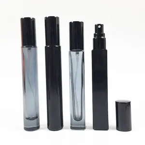 Botol parfum hitam persegi tipis ukuran saku sampel botol parfum kosong 10 ml dengan penutup hitam