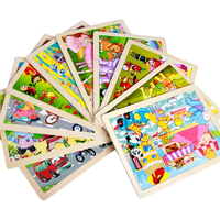Ensemble de cartes de puzzle en bois pour enfants, thèmes variés (animaux, véhicules, princesses), avec plateau, découpe laser, en tilleul finition satinée, boîte cadeau OEM