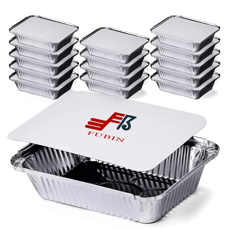 Stocked Food Packaging Pan Food Box Trays With Lid Aluminium Disposable Containers Aluminum Foil Container