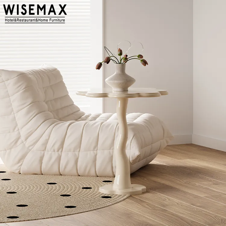 WISEMAX Mebel Pabrik Grosir Furnitur Rumah Lucu Meja Samping Kayu Lapis Kecil Bunga Putih Meja Kopi Dekat Sofa