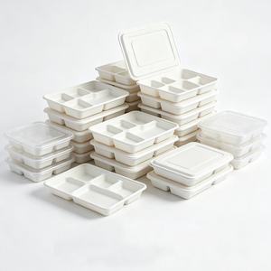 Barquettes alimentaires jetables personnalisées, 100 % compostables, à 4 compartiments, 9 pouces, pour vente en gros à prix abordable - Product Image 2
