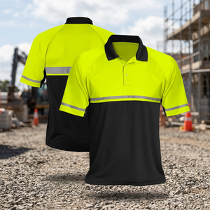 Polo de sécurité réfléchissant fluorescent à manches courtes, haute visibilité, vêtements de travail pour la construction avec bandes pour les équipes routières - Product Image 4