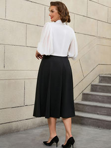 AOMEI <span class=keywords><strong>colletto</strong></span> con bavero maniche a lanterna uniformi scolastiche giovani ragazze bianche nere a linea abiti Casual - Product Image 3