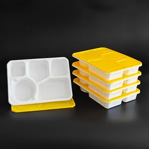 Groothandel Maatwerk Wegnemen 2 3 4 5 Compartiment Voedselcontainer Plastic Lunchbox Wegwerp Naar Go Doos Met Slot Ontwerp Deksel