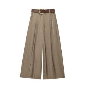 Pantalones de Moda Europea y Americana para Mujer 2026, Corte Regular, Pierna Ancha, Transpirables, Decoración Vintage con Cinturón, Otoño - Product Image 3