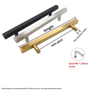 Long100mm 12 מ "מ ריהוט נירוסטה ידית מרובע ידית מרובעת ידית מרובע כסף שחור ארונות מטבח שחור - Product Image 2