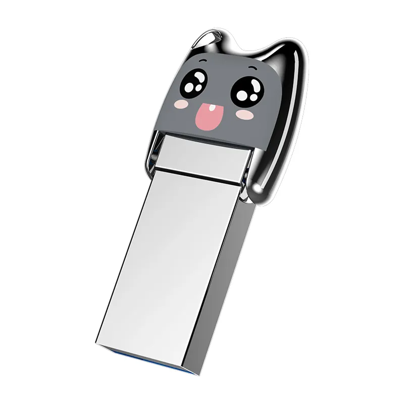 การออกแบบเดิมการ์ตูนโลหะแฟลชไดรฟ์ USB 90 องศารับรองประเภท C และอินเทอร์เฟซ USB USB Stick สําหรับมือถือ