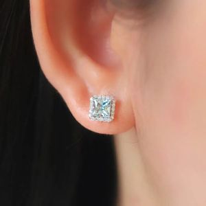 Pendientes de botón cuadrados de oro de 18k con diamante natural talla princesa de 1.2ct y gema de aguamarina de Xinfly Luxury Fine Jewelry - Product Image 3