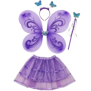 4 पीसी सेट लड़कियों की परी पोशाक के लिए तितली पंखों के साथ टीटू वालैंड हलो लड़कियों परी पोशाक के लिए सेट अप
