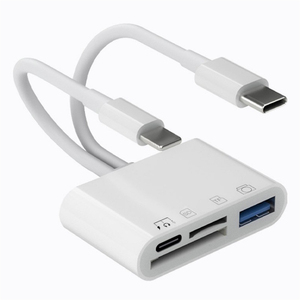 Lecteur de <span class=keywords><strong>carte</strong></span> <span class=keywords><strong>SD</strong></span> portable USB-C <span class=keywords><strong>vers</strong></span> Lightning avec port OTG femelle, double ports, <span class=keywords><strong>adaptateur</strong></span> de <span class=keywords><strong>carte</strong></span> mémoire 4-en-1 avec charge rapide - Product Image 6