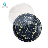 Boîte à sushi ronde jetable en PET, imprimée UV, vente chaude, plateau en plastique de luxe japonais personnalisé avec couvercle, vente en gros