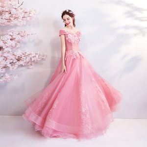 Pink Off Shoulder Ball Gown Wedding Dress Sweetheart Neckline Empire Waist Tulle Fabric For Bridal Events - Product Image 3