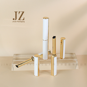 Jinze lungo e sottile di <span class=keywords><strong>goccia</strong></span> <span class=keywords><strong>a</strong></span> forma di tubo del rossetto di colore oro con bianco autoadesivo di cuoio contenitore di rossetto - Product Image 2